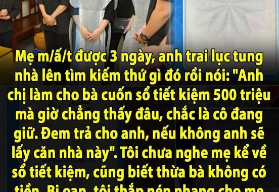 Mẹ mất được 3 ngày, anh trai lục tung nhà lên tìm kiếm rồi nói: “Anh chị làm cho bà cuốn sổ tiết kiệm 500 triệu mà giờ chẳng thấy đâu, chắc là cô đang giữ. Đem trả cho anh, nếu không anh sẽ lấy căn nhà này”