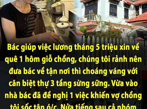 Bác giúp việc xin về quê 1 hôm giỗ chồng, chúng tôi rảnh nên đưa bác về tận nơi thì choáng váng với căn biệt thự 3 tầng sừng sững. Vừa vào nhà bác đã đề nghị 1 việc khiến vợ chồng tôi bủn rủn